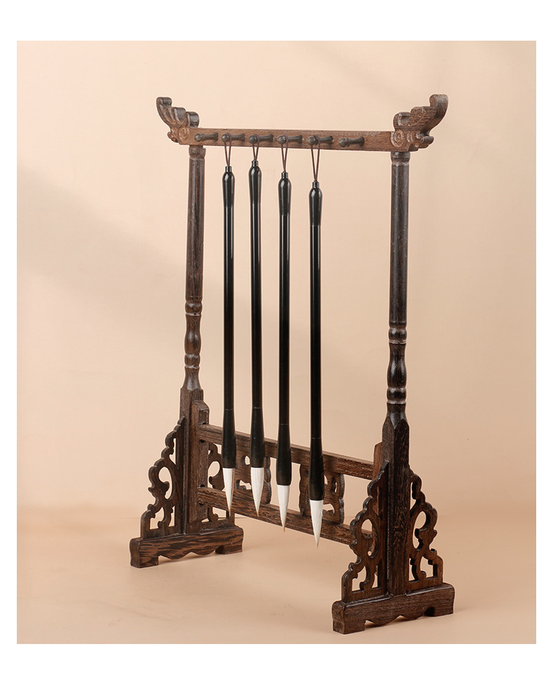 鸡翅木实木龙头笔挂毛笔架子12针毛笔架子毛笔展示架文房四宝批发