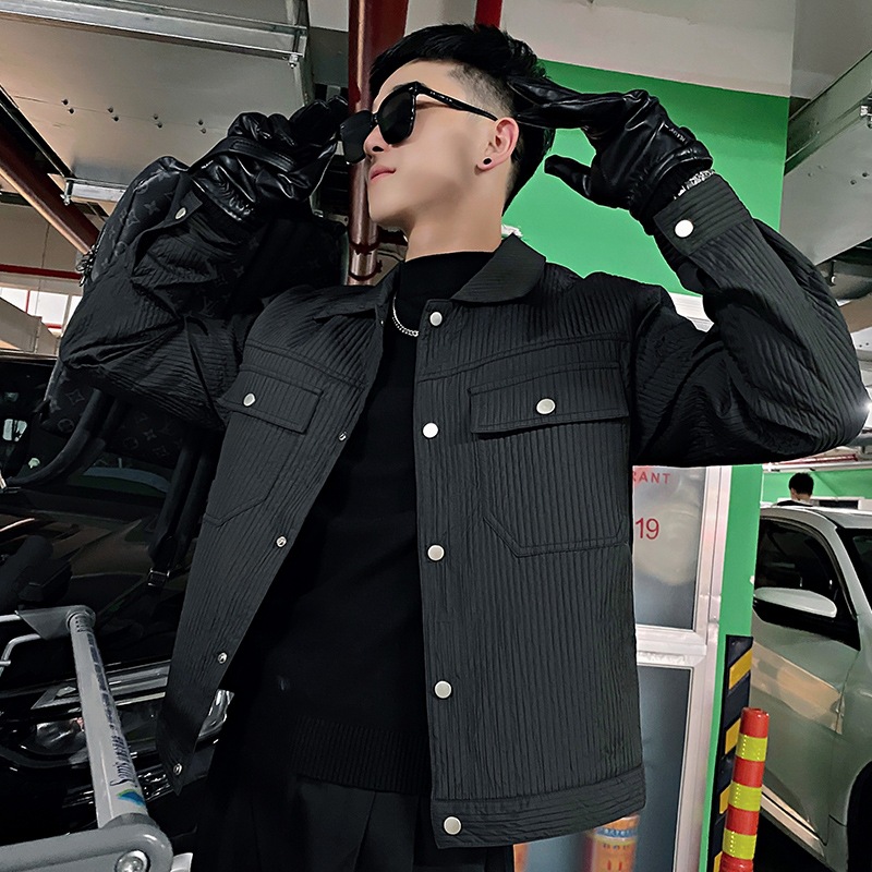 春社会小伙条纹成熟稳重翻领工装夹克外套男-阿里巴巴