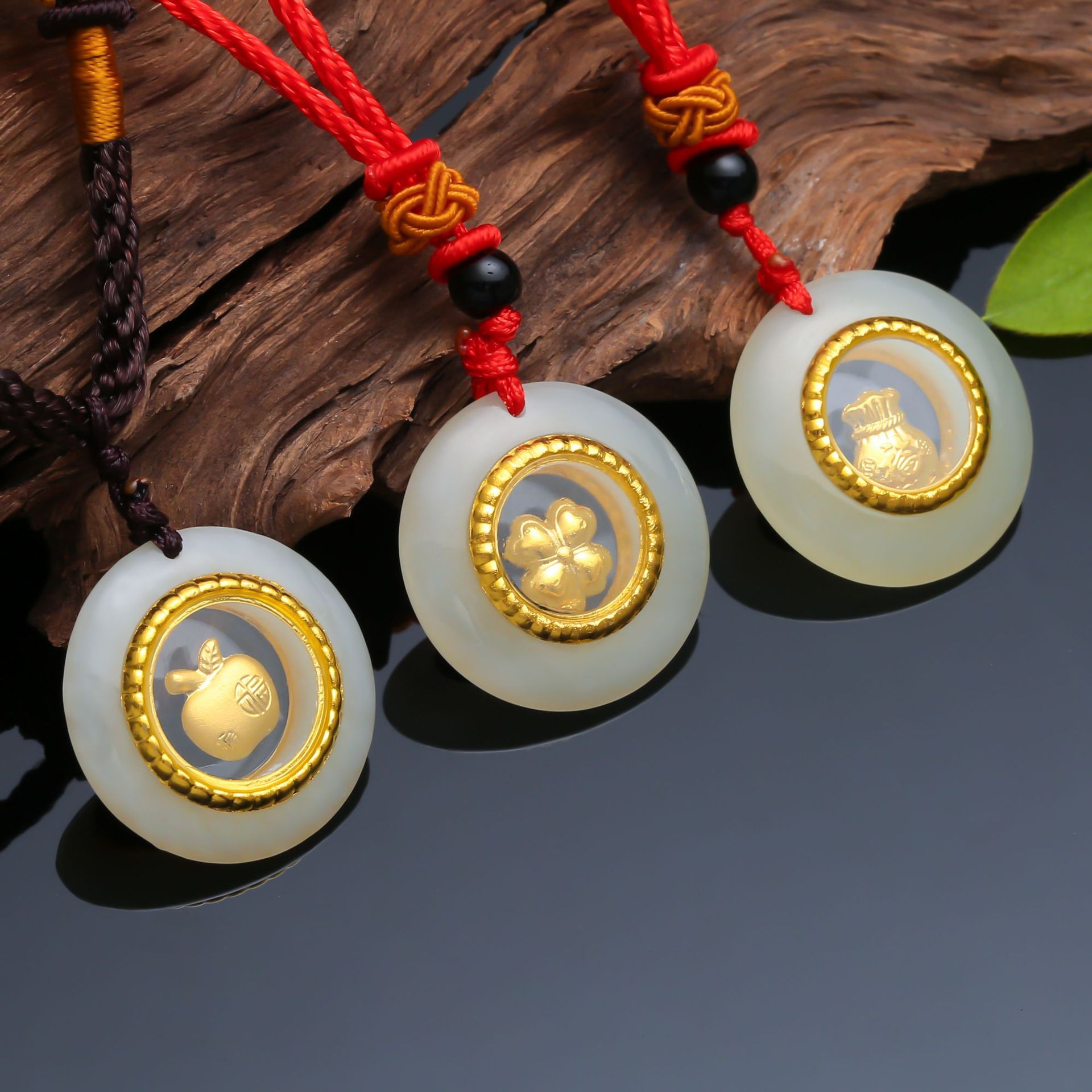 5成交0件金镶玉项链 和田玉路路通转运珠吊坠 小蛮腰项链金镶玉批发