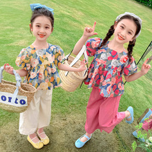 女童花朵休闲裤套装2024夏季新款洋气时髦儿童装女宝宝甜美两件套