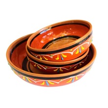 手绘红土陶瓷碗 Terracotta Festive Set of 3 - Orange-跨境定制