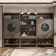 新中式书柜组合现代中式储物柜办公室书房全实木禅意书架家具