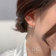 韩国东大门S925银针后挂式珍珠水钻微笑耳环气质网红小耳钉女耳饰