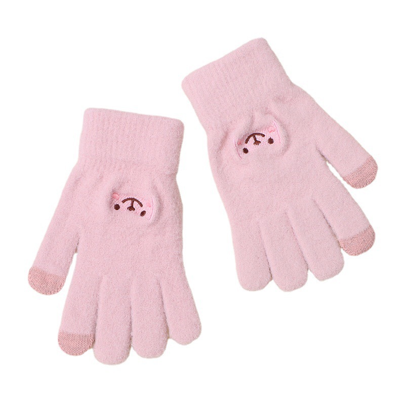 2023 New Embroidered Gloves Women's Cute Cartoon Smiley Bear Touch Screen Keep Warm and Cold Protection in Winter Men's Knitted Gloves