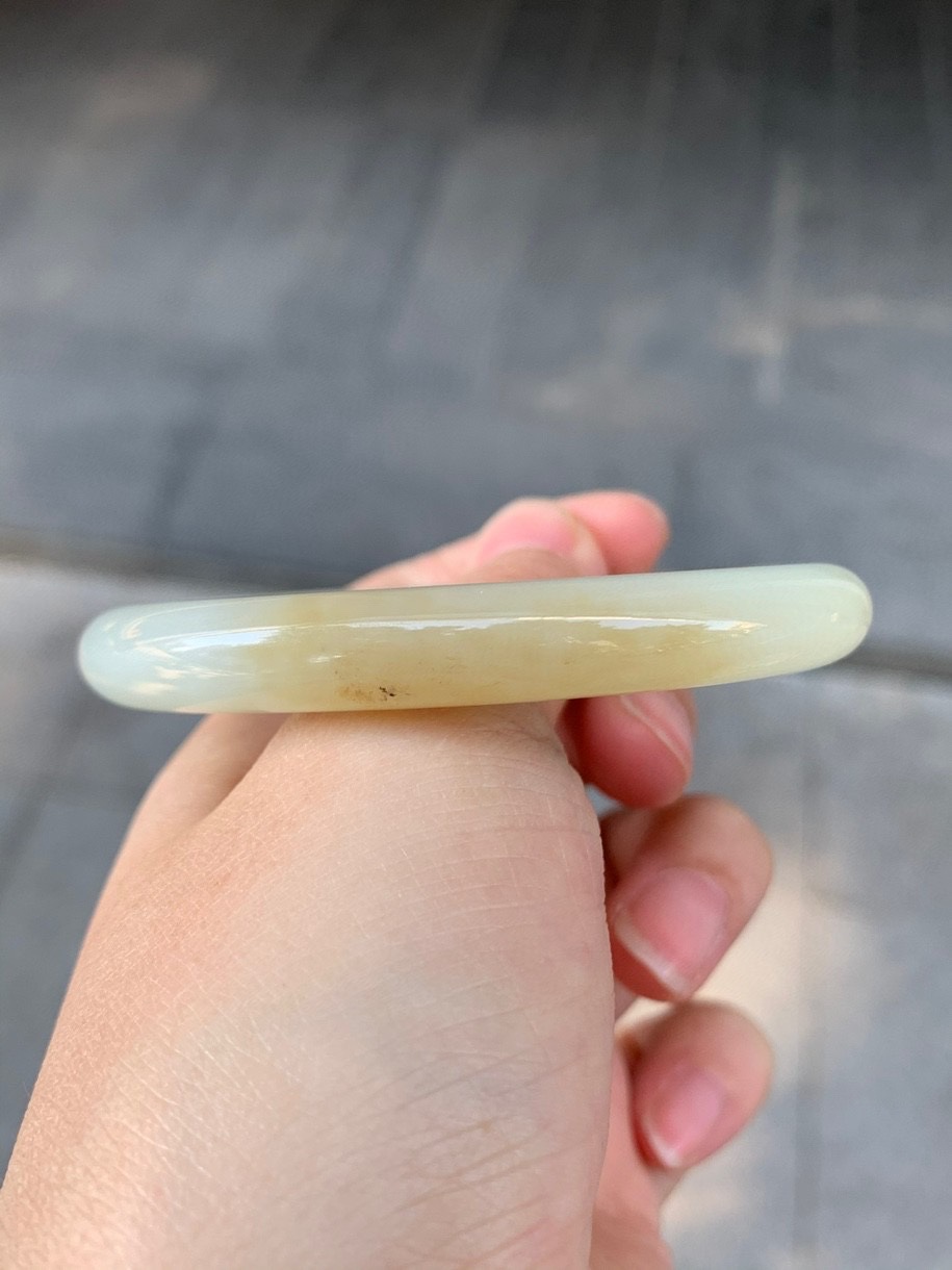 j新疆和田玉且末料糖白窄条平安手镯玉镯子56圈口55玉石玉器