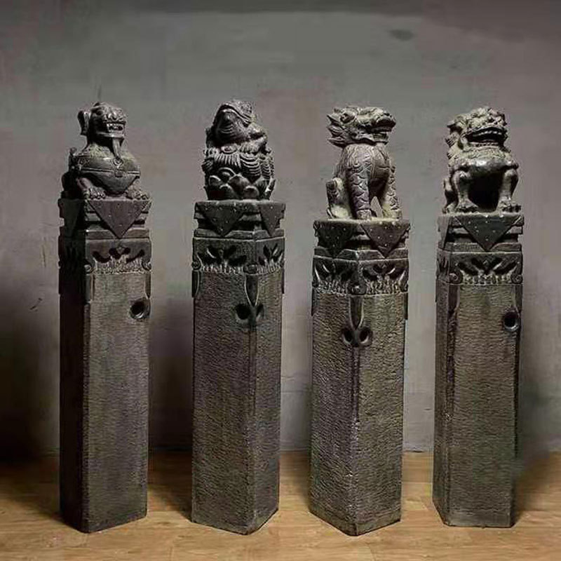 石雕拴马桩 中式仿古青石做旧拴马柱摆件庭院别墅拴马石立柱