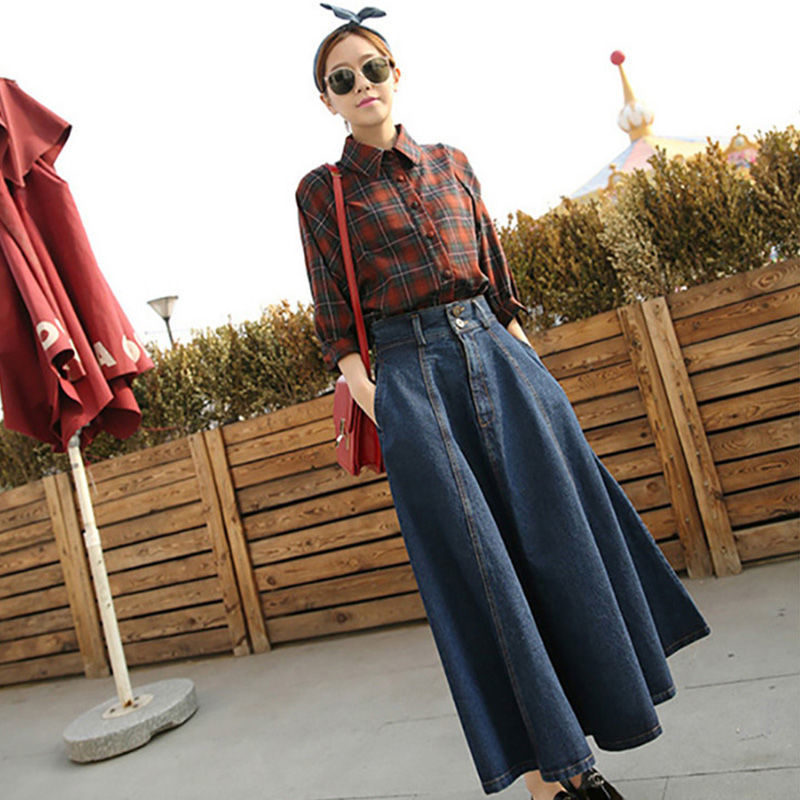 加厚牛仔裙女半身裙大码中长款过膝伞裙秋冬季显瘦遮胯牛仔a字裙