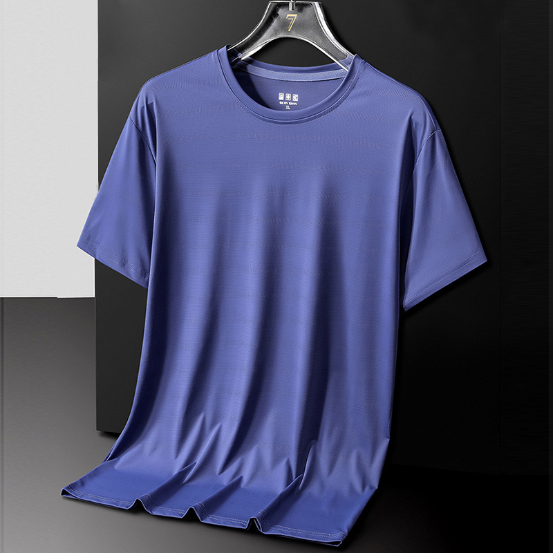 Men's Ice Silk Short Sleeve T-shirt Summer Menswear Casual Sports Quick-Drying Large Size Youth round Neck Half-Sleeve T-shirt Top