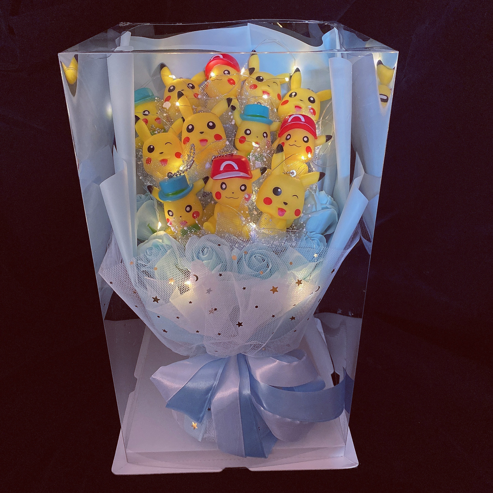 淡蓝色皮卡丘花束卡通花束公仔玩偶花束毕业照走心的情人节创意