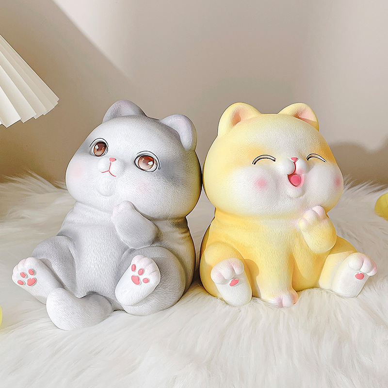 Cute Desktop Large Capacity Can Enter and Exit Cartoon Cat Savings Bank Children's Day Gift Lazy Cat Vinyl Coin Bank