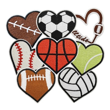 新款爱心刺绣布贴卡通篮球足球补丁贴运动徽章布贴服装配饰绣花标