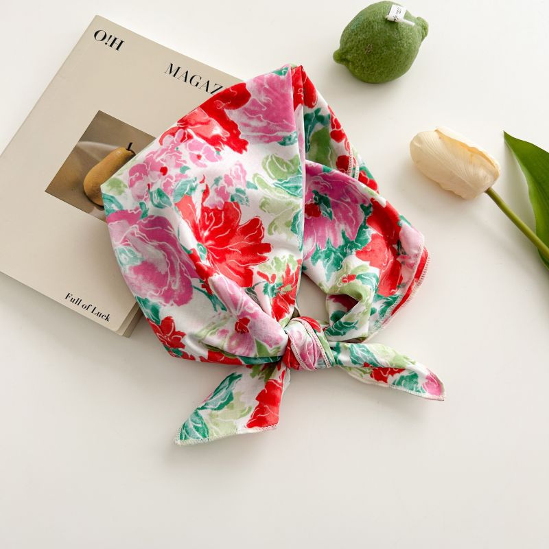 春季新品日系小清新小碎花印花文艺甜美100%棉高级感女士小丝巾