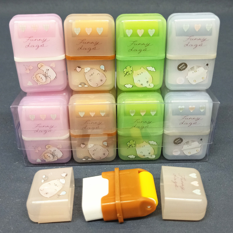 外贸可爱松鼠仓鼠柴犬滚轮橡皮擦马卡龙色卡通除屑擦儿童橡皮批发
