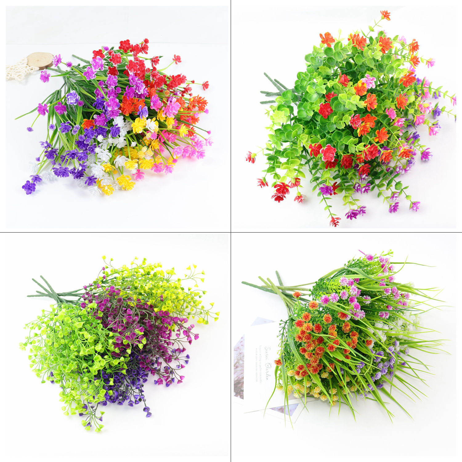 Cross-Border Simulation Plastic Camellia Rose Spring Grass Eucalyptus Starry Sky Forsythia Green Plant Kindergarten Fake Flower Handle Bundle