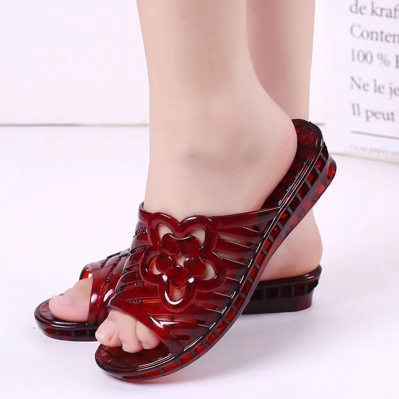 Crystal Plastic Transparent Mid Heel Women's Jelly Color Slippers Indoor and Outdoor Bathroom Slippers