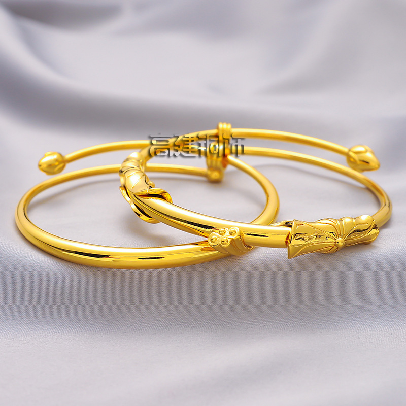 双荷叶莲蓬手镯 仿黄铜镀金越南沙金莲花手饰品地摊热卖货源款