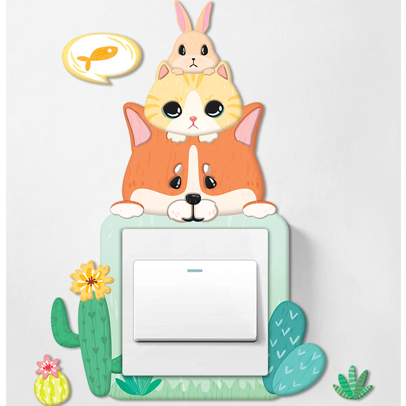 开关贴墙贴家用夜光插座贴纸保护套3d立体灯开关装饰ins可爱卡通