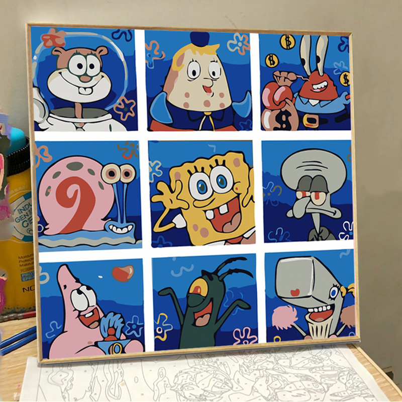 diy数字油画九宫格填充手工填色卡通动漫手绘丙烯油彩画