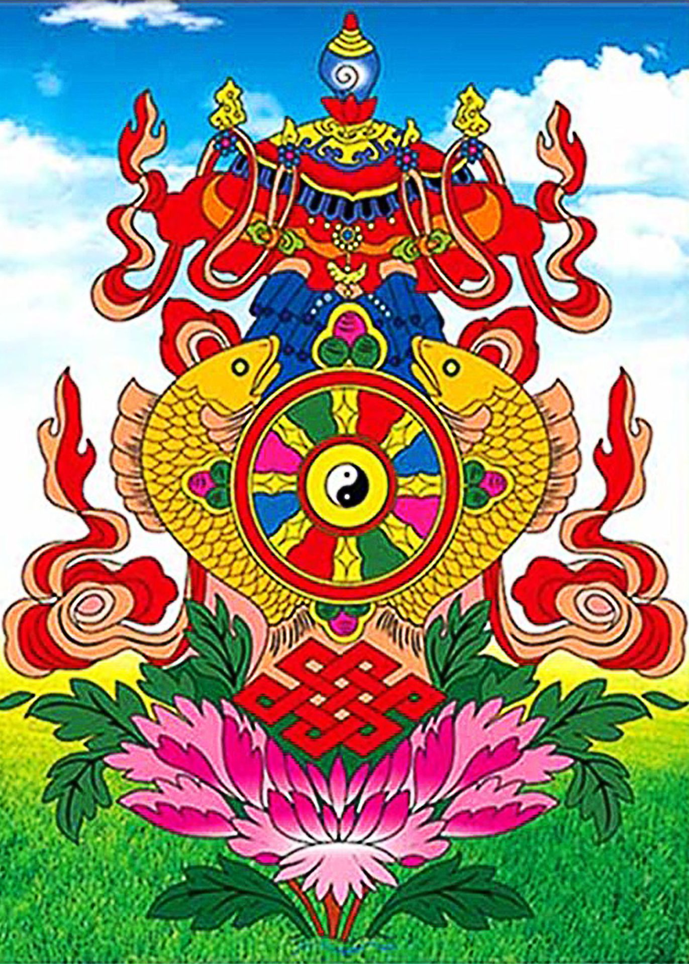 佛教八宝纹身钻石荷花