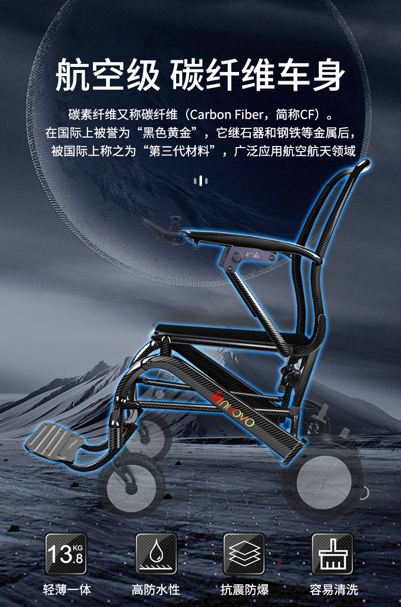 英洛华碳纤维电动轮椅智能自动折叠轻便老人残疾人代步车5907轻便