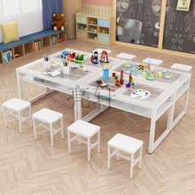 LX玻璃美术桌绘画桌托管班幼儿园桌椅画室培训桌子儿童课桌椅手工