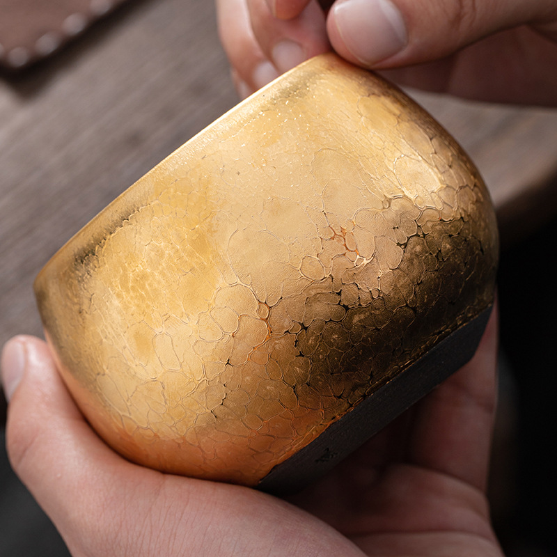 纯手工金油滴建盏茶杯大号茶碗鎏金工艺主人杯宋瑜钵杯带礼盒证书