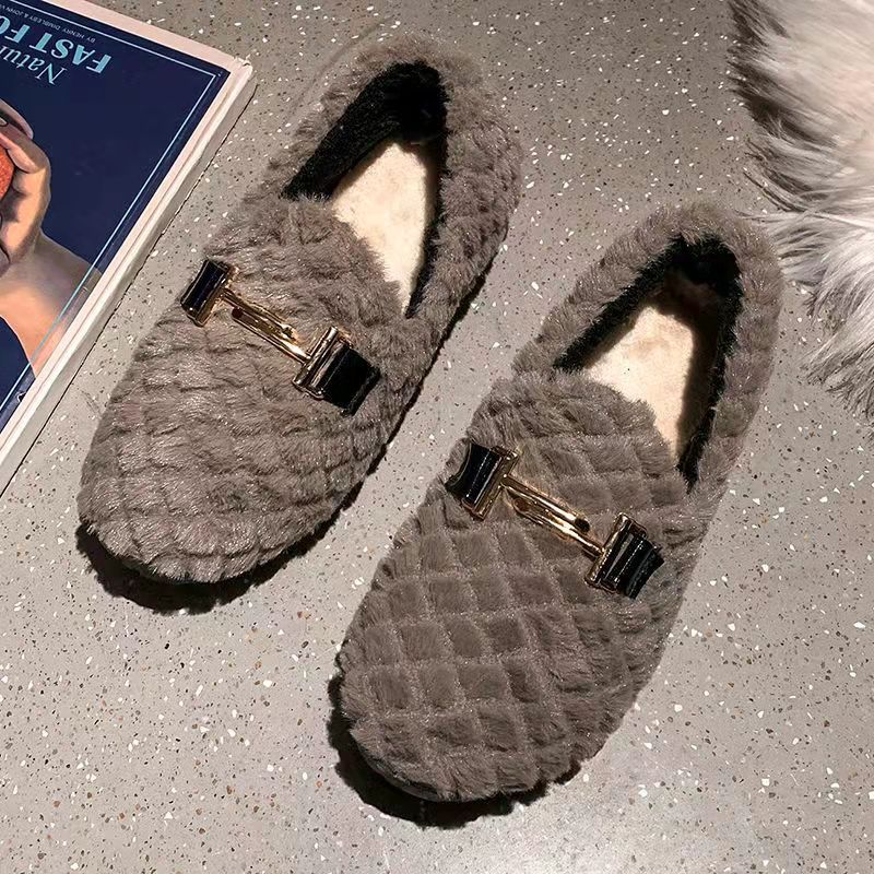 2023 Winter New Cotton Gommino Loafers Women's Warm Postpartum Confinement Shoes Soft-Soled Furry Shoes One Piece Dropshipping