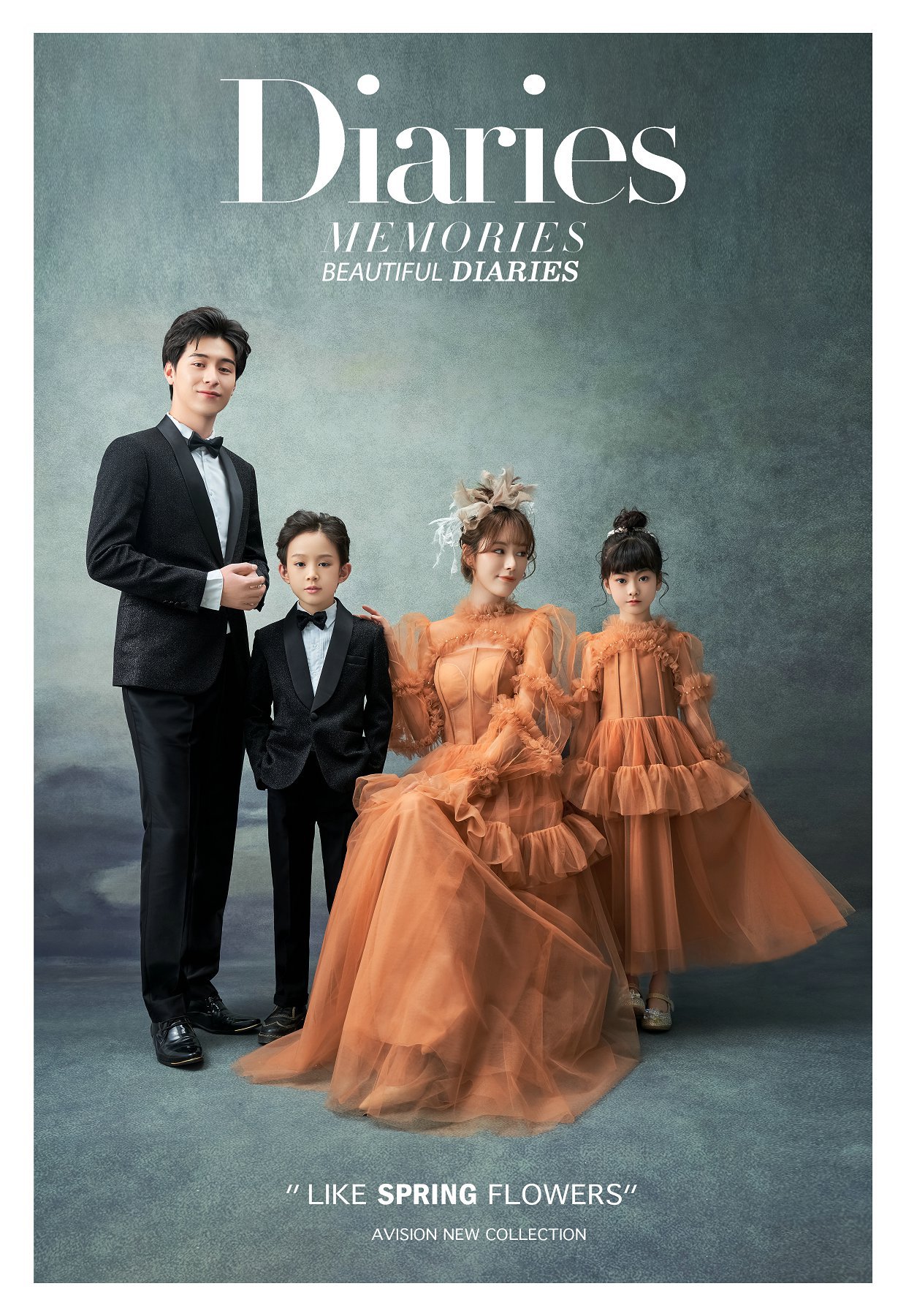 2021展会新款影楼亲子主题服装一家四口全家福英伦风高端礼服套装