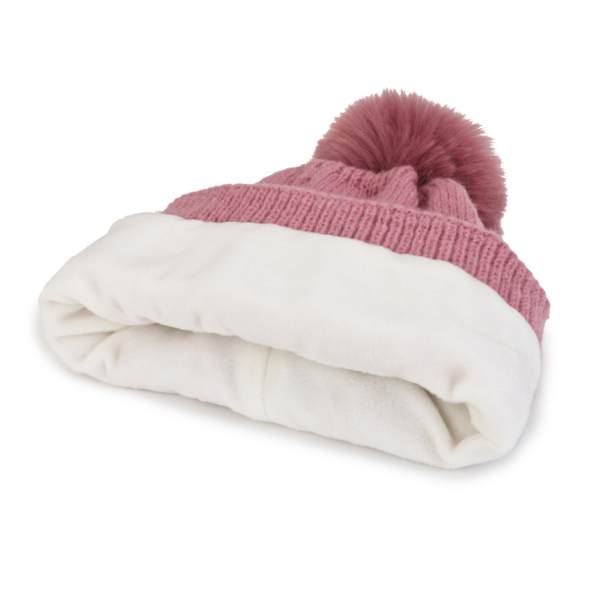 Women's Winter Solid Color Knitted Hat Thickened Fleece-Lined Warm-Keeping and Cold-Proof Woolen Cap Korean Style All-Match and Sweet Fur Ball Hat