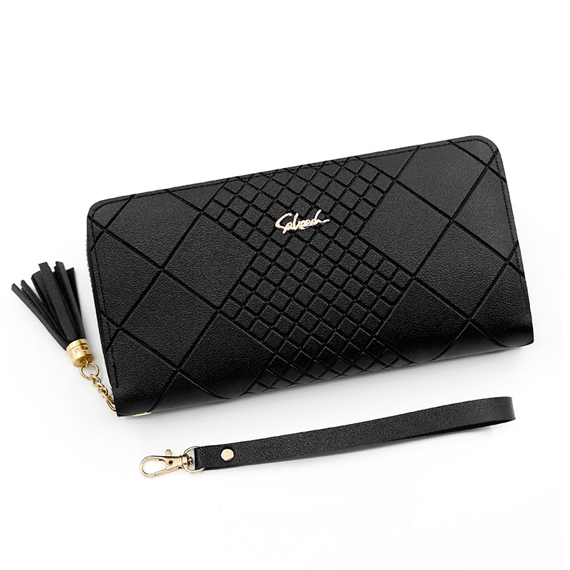 Single-Pull Double Zipper Women's Long Wallet Portable Belt Wallet Wallet Women's Long Tassel Zipper Handbag