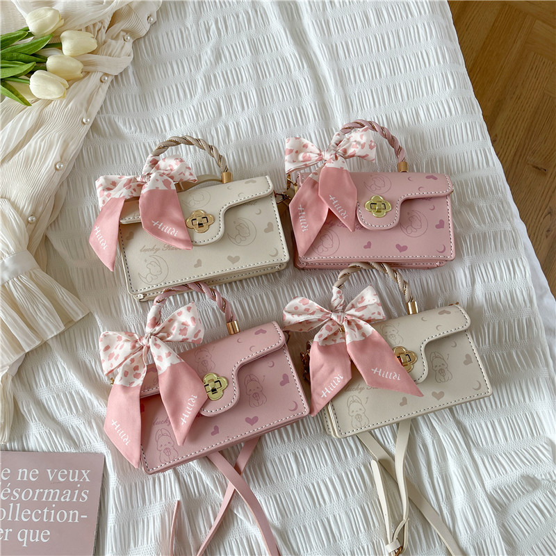 Woven Material DIY Handmade Bag Moon Rabbit Printing Fashion Simple Shoulder Crossbody Cute Portable Small Square Bag