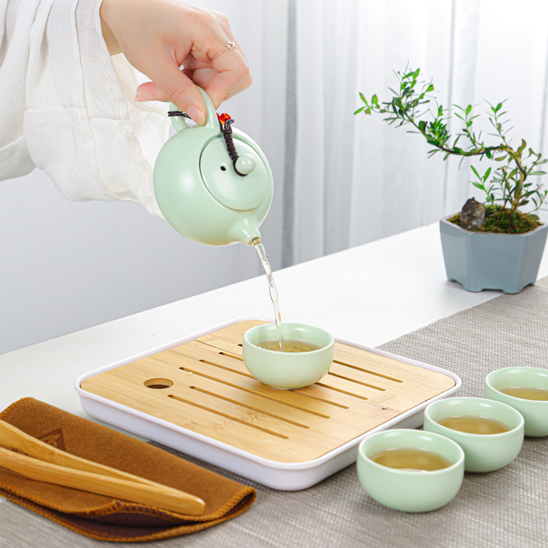 Ding Ware Travel Tea Set Dehua Portable Tea Set Sets Outdoor Souvenirs Mid-Autumn Festival Gifts Can Be Printed Logo