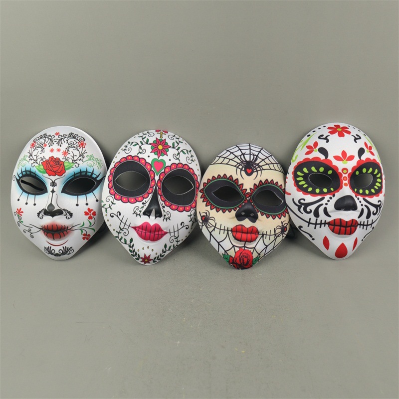 墨西哥t台印花面具脸谱万圣节亡灵节恐怖鬼脸面具酒吧表演道具