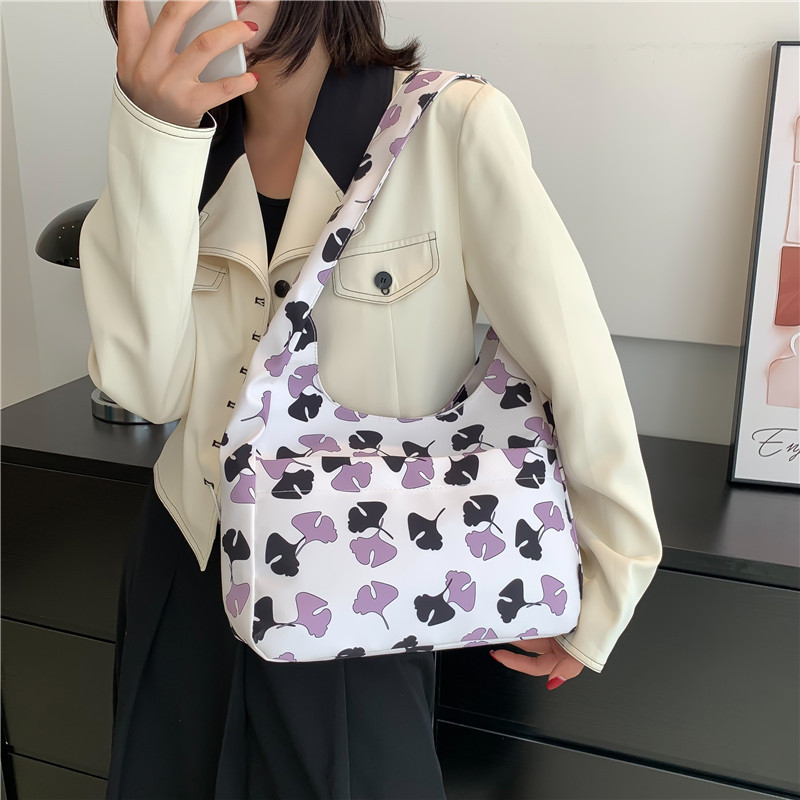 College Student Class Tote Bag Ins Style Large Capacity Canvas Bag Female Flower Hand Bag Nylon Commuter Shoulder Bag