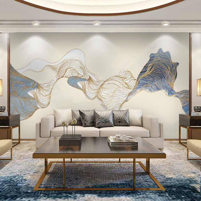 宽幅无缝墙纸现代简约加厚宣绒油画布装饰电视背景壁画uv加工定制