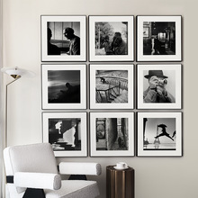 布列松现代简约黑白人物摄影集装饰画客厅玄关怀旧样板间组合挂画