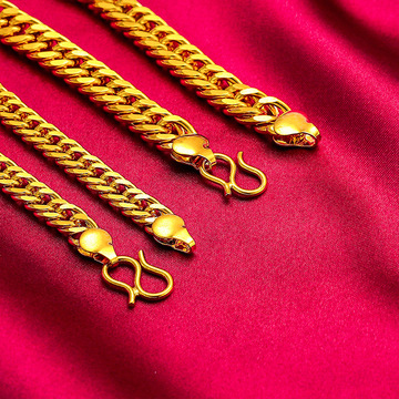 新款仿24k黄金双扣老板手链男女款 老板手链扁链 跨境配饰批发