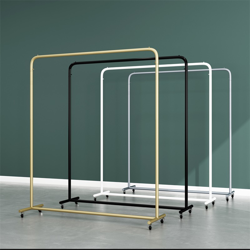 Clothing Store Display Stand Floor-Type Coat Hanger Island Shelf Bedroom Balcony Clothes Rack Wholesale Movable with Wheels