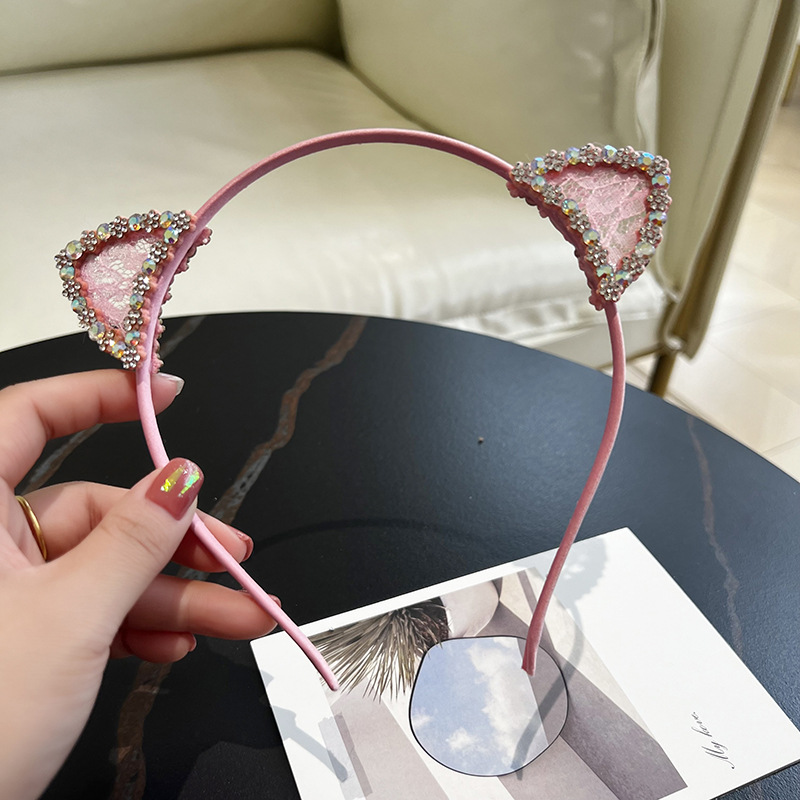 韩国可爱猫耳发箍闪钻洗脸公主发卡简约超萌少女心女童夏季粉色潮