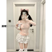 欲系嗲妹2024夏装新款蝴蝶结挂脖设计感2色上衣女纯欲性感T恤