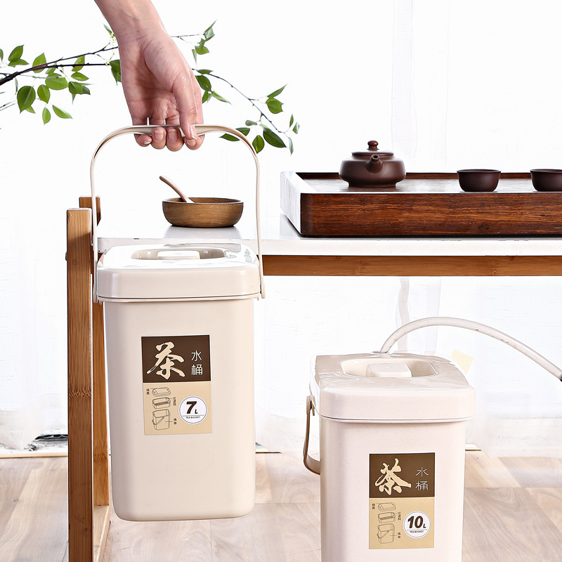 茶渣桶茶水桶办公茶室手提垃圾桶盖带过滤排水茶叶道具卫生桶塑料