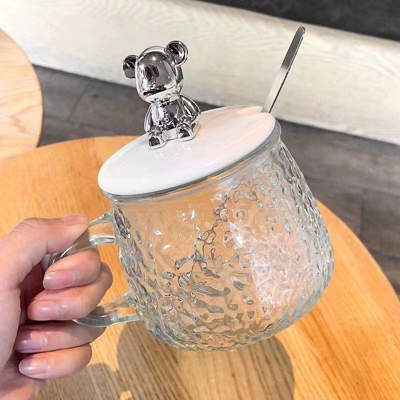 Internet Celebrity Bear Hammered Water Cup Women Coffee Milk Cup Good-looking Household Breakfast Gift Glass with Handle