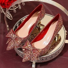 红色婚鞋2023年春夏新款婚纱秀禾两穿新娘鞋3cm低跟高跟鞋女细跟