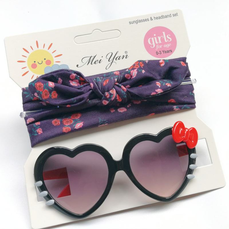 Kids Sunglasses Hair Band Set Baby Uv Protection Sun-Shade Glasses Boys and Girls Cute Heart Shape Sunglasses Fashion