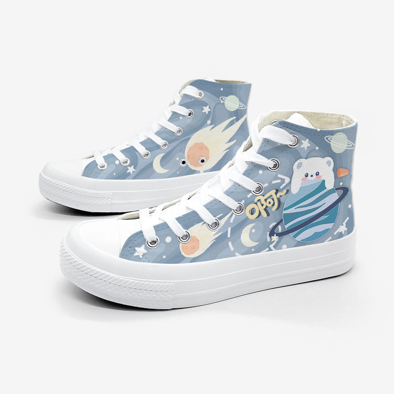 设计感二次元手绘帆布鞋情侣款高帮男女学生休闲板鞋