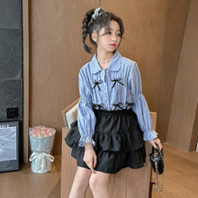 女童春季套装2024新款洋气宝宝时尚韩版春装儿童衬衣半身裙两件套