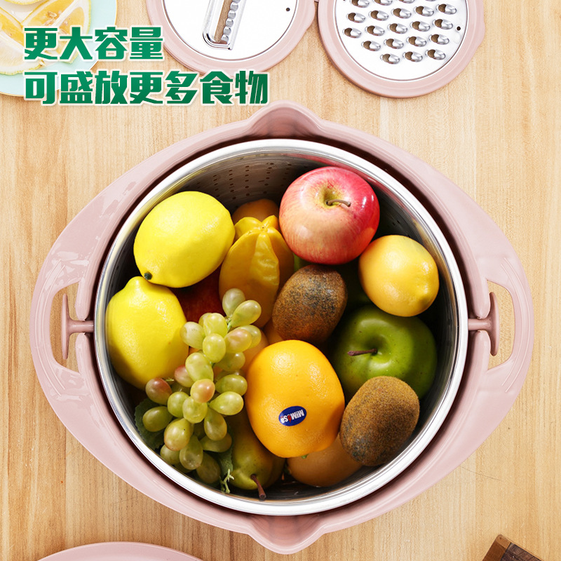 Multifunctional Stainless Steel Drain Basket Double Layer Fruit Basket Washing Vegetable Basket Kitchen Rotating Grater Suit