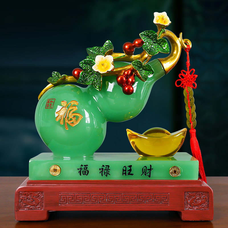中式仿玉福禄葫芦摆件办公室客厅酒柜家居装饰品店铺开业商务礼品