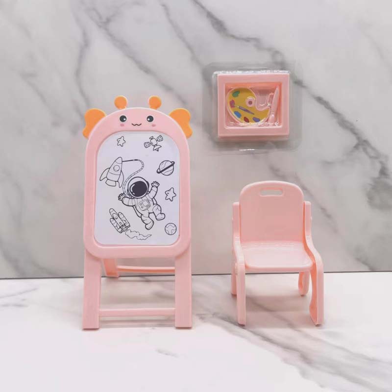 娃娃玩具配件 画画工具5件套 画画板 椅子 调色盘儿童过家家玩具