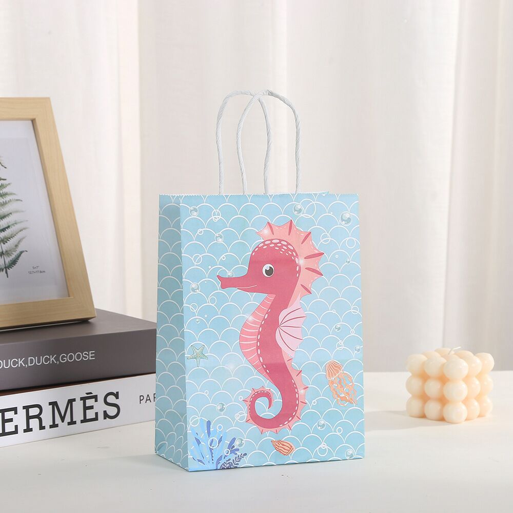 Printed Birthday Gift Bag Marine Printed Packaging Bag Gift Bag Kraft Paper Bag Shopping Party Handbag